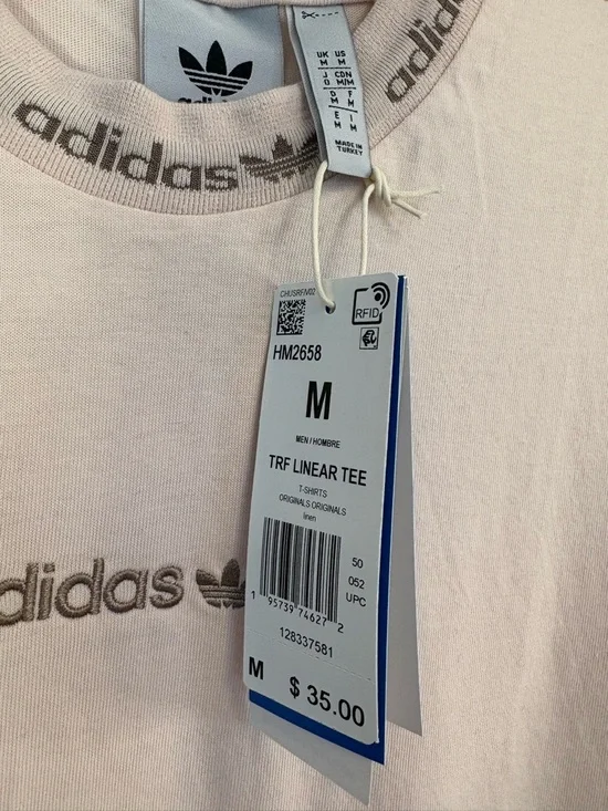 Adidas Originals Beige Logo Tee Shirt NWT Women’s Medium - Picture 3 of 7
